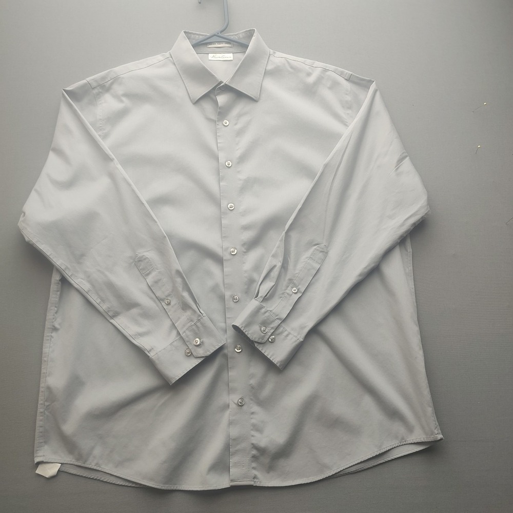 Kenneth Cole Not Iron Slim Fit Men's Gray Button Up Shirt Long Sleeve 18 34-35